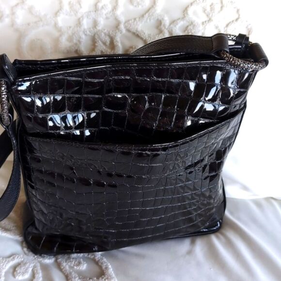 Brighton Sonny Black Patent🖤 Embossed Crocadile Genuine Leather Shoulder Bag - Picture 8 of 16